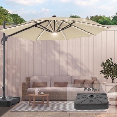 Sonkuki 11FT Round Offset Outdoor Patio Solar LED Cantilever Umbrella Aluminium Pole with Base