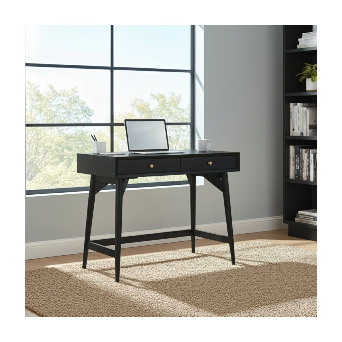 Flynn Mid-Century Mini Desk in Black | Alpine Furniture - thumbnail 2