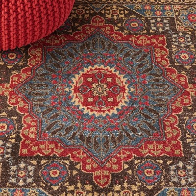 Rectangular Red Easy Care Stain-Resistant Area Rug