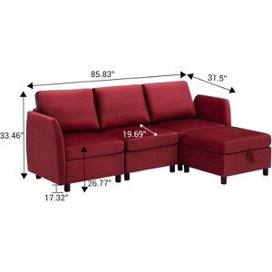 Sectional Couches for Living Room, Modular Sofa Set with Storage and Ottoman, Mid Century Modern Upholstered Sectional Sofa with Armrests, Red - 1 of 4