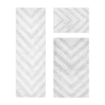 Hugo 3-Piece Bath Rug Set 100% Premium Cotton Tufted Chevron Pattern Bathmats for Bathroom, Super Soft Absorbent Machine Washable