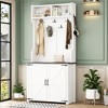 TIRAMISUBEST Elegant Wide Hall Tree with 5 Hooks, Versatile Entryway Lift Top Storage Bench with 2 Drawers, Retro 3-in-1 Coat Rack with Black Handles - 2 of 4