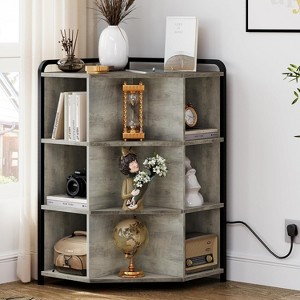 Corner Cabinet with Charging Station, 3-Tier Cube Storage Organizer with USB Ports and Outlets, Triangle Bookcases with 9 Cubbies - 1 of 4