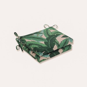2pc 16" x 18.5" x 3" Swaying Palms Capri Outdoor Squared Corners Chair Pad Set Blue - Pillow Perfect: Weather-Resistant, Zippered - 1 of 4