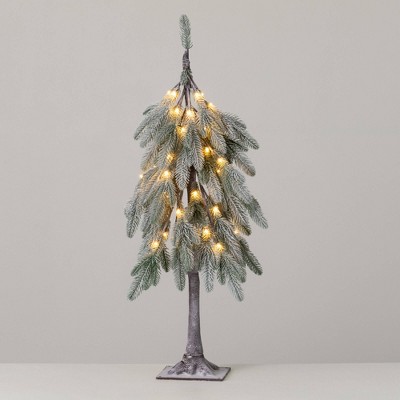 35.5"H Sullivans Christmas Lit Flocked Droopy Tree, Green, Indoor Christmas Decor