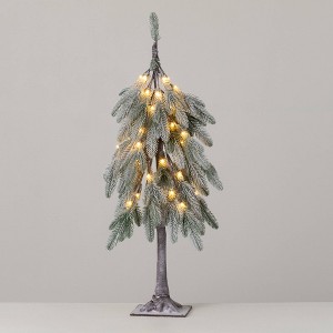 35.5"H Sullivans Christmas Lit Flocked Droopy Tree, Green, Indoor Christmas Decor - 1 of 3