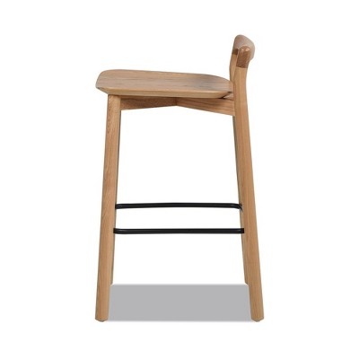 Natural Blonde Ash Wood Saddle Style Counter Stool with Black Iron Footrest