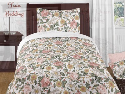Pink and Green Floral Microfiber Full Bedding Set