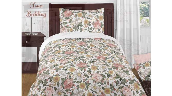 5pc Vintage Floral Toddler Kids&#39; Bedding Set Pink and Green - Sweet Jojo Designs, 2 of 8, play video