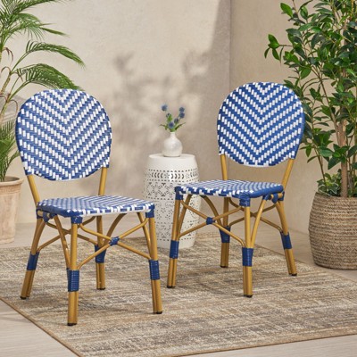 DSVIMOY 2pcs Outdoor French Armless Bistro Chairs, Navy Blue, 17.75"*23.25"*35"