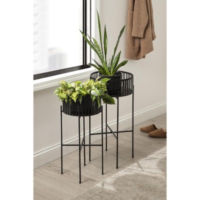 Black Metal Two-Piece Modern Plant Stand Set
