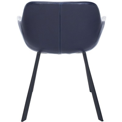 Midnight Blue Faux Leather Upholstered Arm Chair with Wood Legs