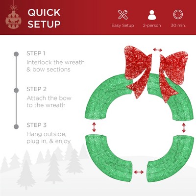 48-Inch Green and Red Pre-Lit Outdoor Christmas Wreath with LED Lights