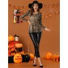INSPIRE CHIC Women's Long Sleeves Padded Shoulder Scoop Neck Printed Peplum Shirt - 3 of 4