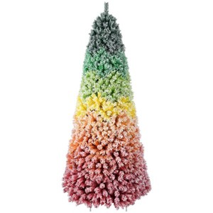 6ft Rainbow Gradient Flocked PVC Christmas Tree with 1326 Tips, Colorful Full-Bodied Artificial Pine with Snowy Finish, Hinged Design - 1 of 4