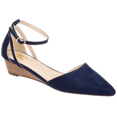 Journee Collection Womens Arkie Buckle Pointed Toe Sliver Wedge