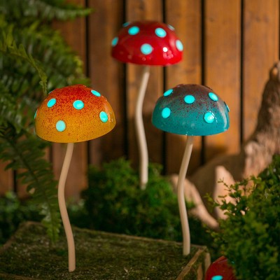 Red Glow in the Dark Mushroom Garden Stake with White Polka Dots