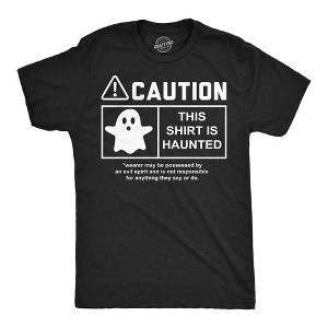 Mens Funny T Shirts Caution This Shirt Is Haunted Sarcastic Halloween Graphic Novelty Tee For Men - Crazy Dog Men's T Shirt For Halloween Season - 1 of 4