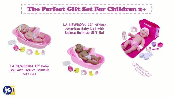 JC Toys La Newborn All Vinyl 13&#34; Realistic Baby Doll Bathtub Set 8pc Gift Set, 2 of 6, play video