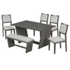 6-Piece Retro Dining Set, 1 Rectangular Table with Stable Trapezoidal Table Base and 4 Upholstered Chairs and 1 Bench for Dining Room and Kitchen - 3 of 4