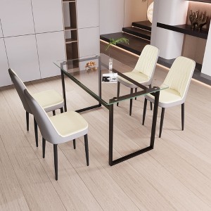 NicBex Dining Table for 4 Modern Kitchen Table Chairs Set with Glass Tabletop and 4 Thick Cushion PU Chairs for Kitchen - 1 of 4