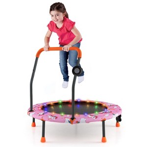Costway 36'' Mini Toddler Trampoline W/LED Bluetooth Speaker Detachable Handle Kids Gifts Pink\Blue\Orange - 1 of 4