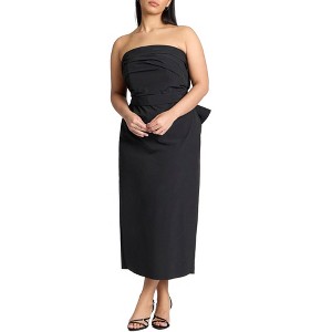 ELOQUII Women's Plus Size Pleated Bodice Bow Detail Dress - 1 of 3