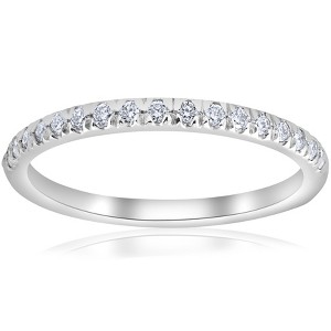 Pompeii3 1/4ct French Pave Diamond Wedding Ring Stackable Anniversary Band 14k White Gold - 1 of 4