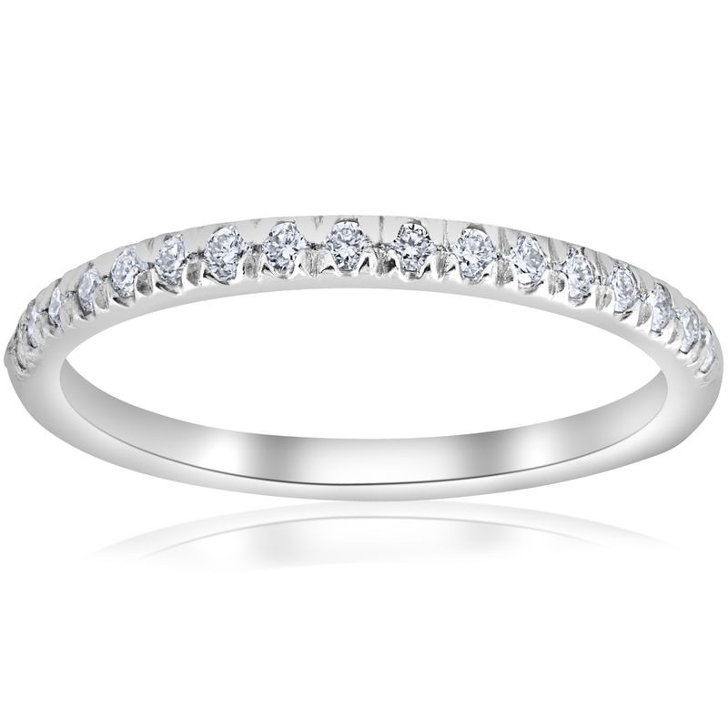 Pompeii3 1/4ct French Pave Diamond Wedding Ring Stackable Anniversary Band 14k White Gold, 1 of 5