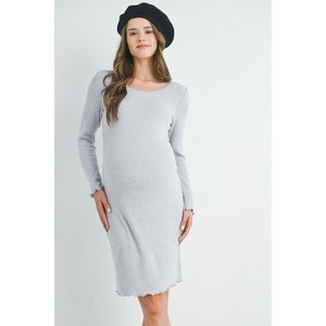 Hello Miz Women's Ribbed Knit Maternity Sweater Dress with Lettuce Hem - 1 of 4