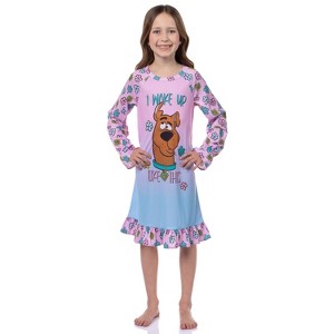 Scooby-Doo Girls' I Woke Up Like This Flower Sleep Pajama Dress Nightgown Purple - 1 of 4
