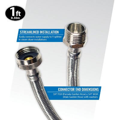 1-Foot Silver Braided Stainless Steel Water-Inlet Hose