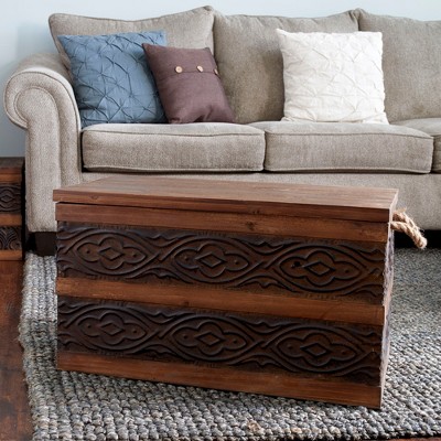 Large Two-Toned Wooden Storage Trunk with Metal Bands