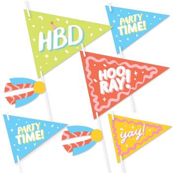 Big Dot of Happiness Party Time - Triangle Happy Birthday Party Photo Props - Pennant Flag Centerpieces - Set of 20