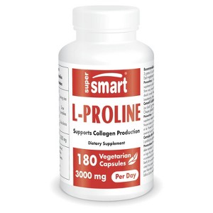 SuperSmart L-Proline 3000mg per Day - Normal Collagen Production - Amino Acid Proline Supplement | Non-GMO & Gluten Free - 180 Vegetarian Capsules - 1 of 1