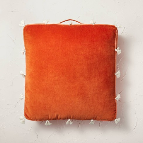 Oversized Velvet Floor Square Throw Pillow With Tassels Rust - Opalhouse™  Designed With Jungalow™ : Target