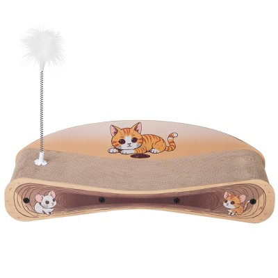 SEVOBAL 26" 2-in-1 Reversible Cat Scratcher and Lounger Curved Cardboard Durable Scratching Pad with Catnip for Indoor Cats Durable MDF Base with Toy