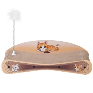SEVOBAL 26" 2-in-1 Reversible Cat Scratcher and Lounger Curved Cardboard Durable Scratching Pad with Catnip for Indoor Cats Durable MDF Base with Toy - 1 of 4