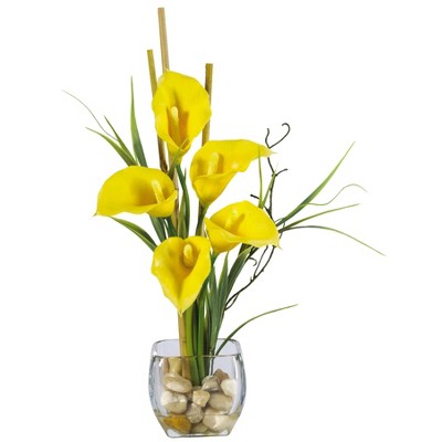 Nearly Natural Calla Lily Liquid Illusion Silk Flower Arrangement, Yellow