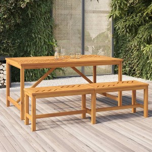Garden Dining Table Brown Solid Acacia wood Large Durable - 1 of 4