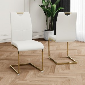 Lyngins Dining Room Side Chairs Set of 2/4/6,Upholstered Chairs with Faux Leather Padded Seat and Gold Metal Legs for Kitchen,Living Room - 1 of 4