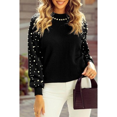 Women's Pearl Beaded Bishop Sleeve Sweater - Shop Lala Loo