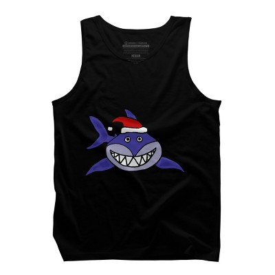 Men's Design By Humans Funny Christmas Shark in Santa Hat By SmileToday Tank Top