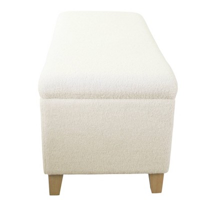 Cream Faux Shearling Storage Bench with Natural Wood Legs