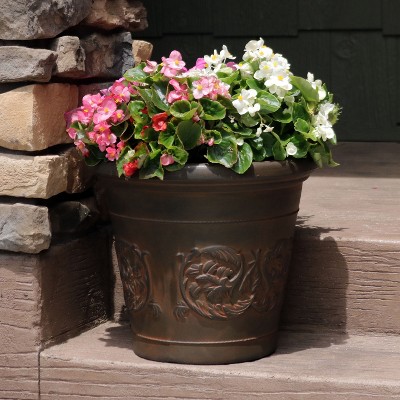 Arabella Rust Finish Polyresin Outdoor Planter Set - 16"