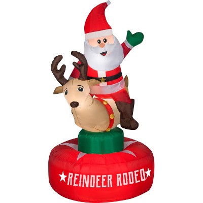 Gemmy Animated Christmas Airblown Inflatable Santa & Reindeer Rodeo Scene, 6.5 ft Tall, Multicolored