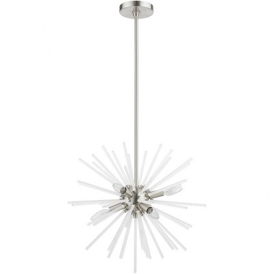 Brushed Nickel 6-Light Indoor/Outdoor Pendant with Glass Rods