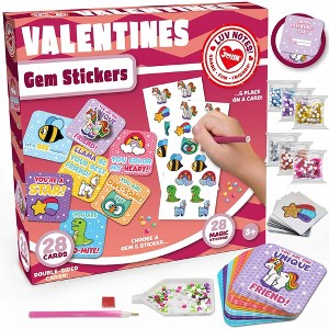 Joyfy 28 Packs Valentine Cards with Gem Diamond Painting Kits Make Your Own Stickers, Classroom Exchange Gifts for Kids, DIY Craft Toys - 1 of 4