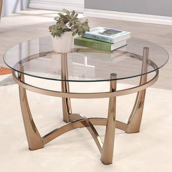 35" Orlando Li Coffee Table Champagne/Clear Glass - Acme Furniture