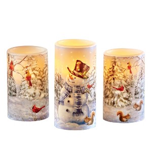 Collections Etc Smiling Snowman LED Lighted Flameless Candle - Set of 3 3 X 3 X 6 White - 1 of 2